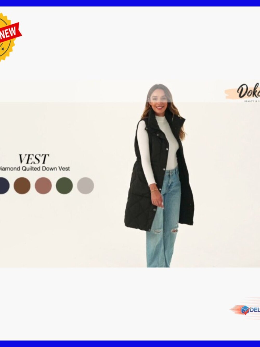 Long Puffer Vest Stand Collar Sleeveless Winter Coat with Pockets - Picture 7 of 7